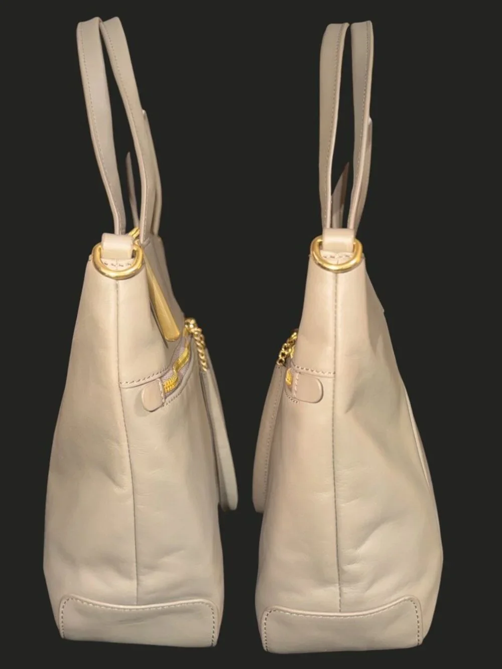 HOBO Double Zip Satchel Taupe Matte Leather Brass Shoulder Bag Detachable Strap